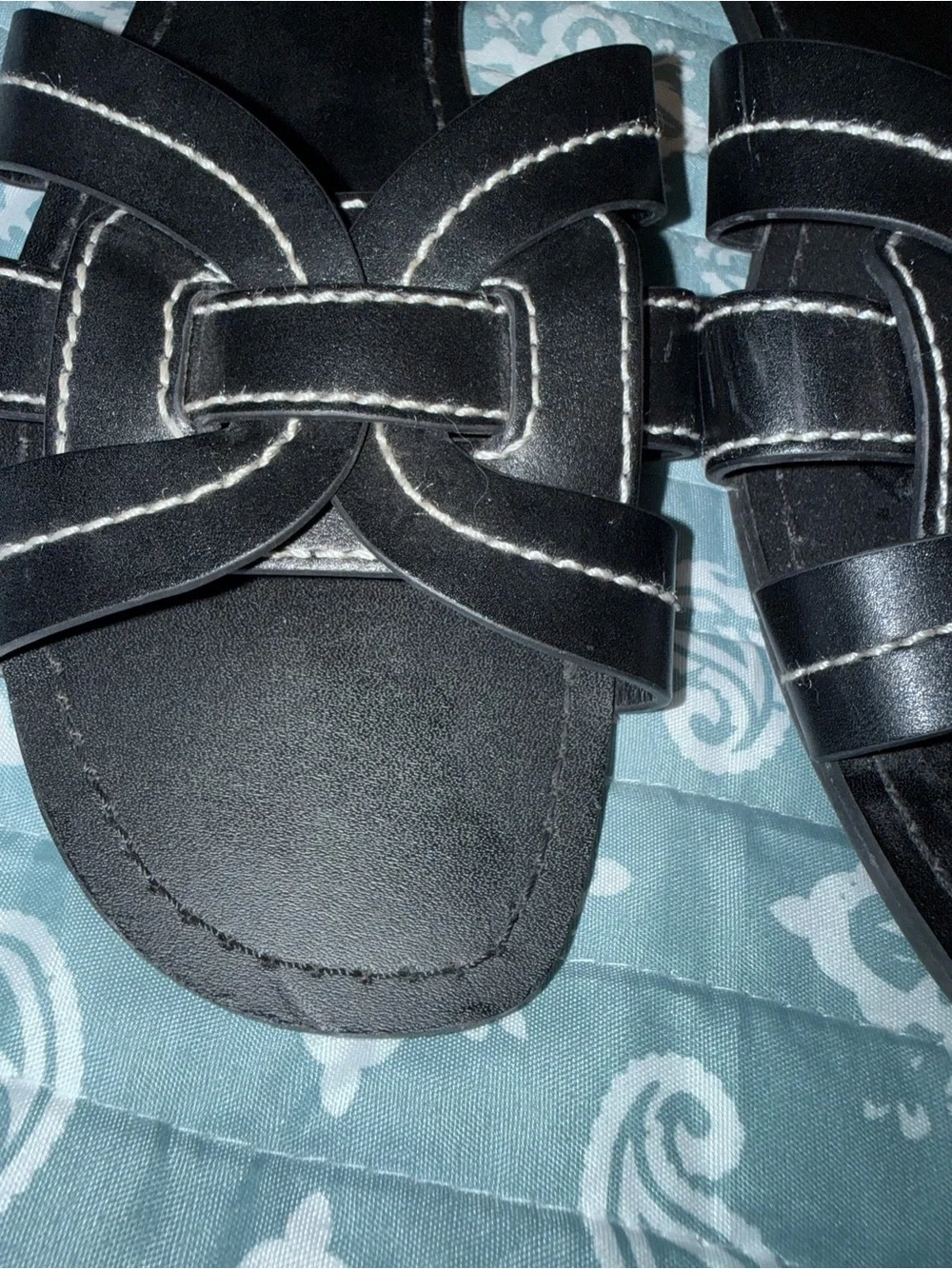 Black Womens Slide Sandals with Woven Straps